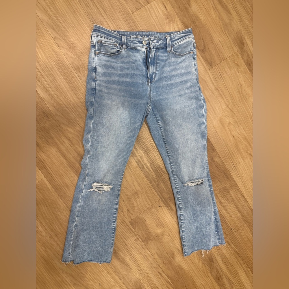 American Eagle Outfitters Light Blue Distressed Flare Jeans